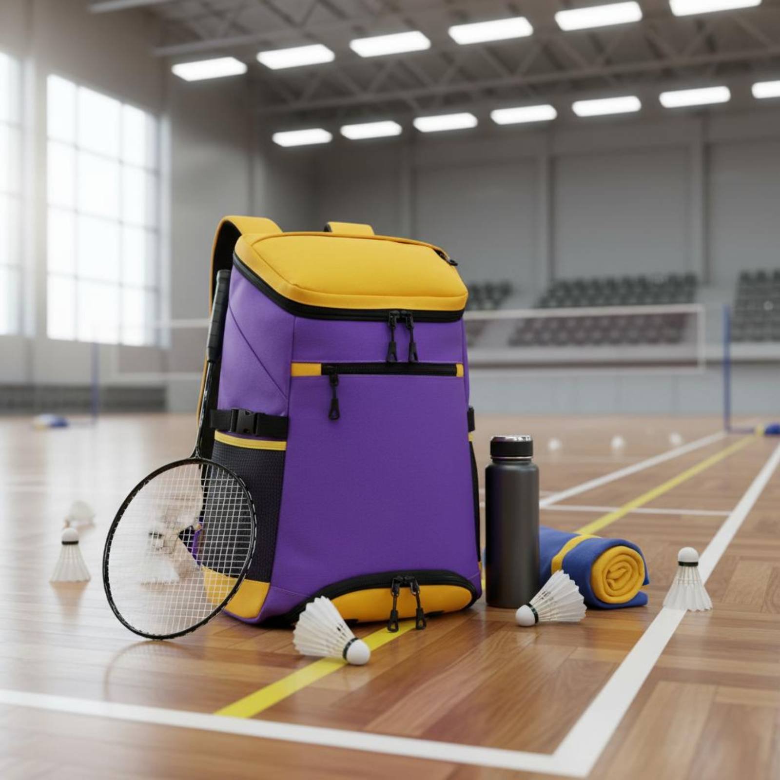 Badminton Ina - Badminton-Rucksack, großer Schlägerrucksack, doppelte Schultergurte, Reißverschlusstaschen