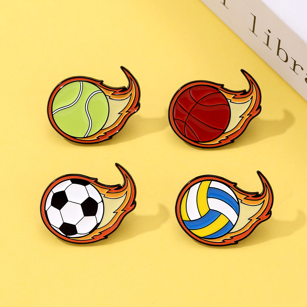 Badminton Icon - Cartoon Flamme Ball Emaille Brosche Anstecknadel