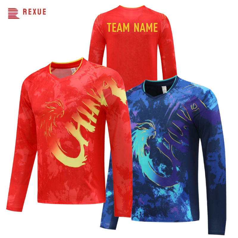 Badminton China - China Dragon Langarm Tischtennis Shirt rot